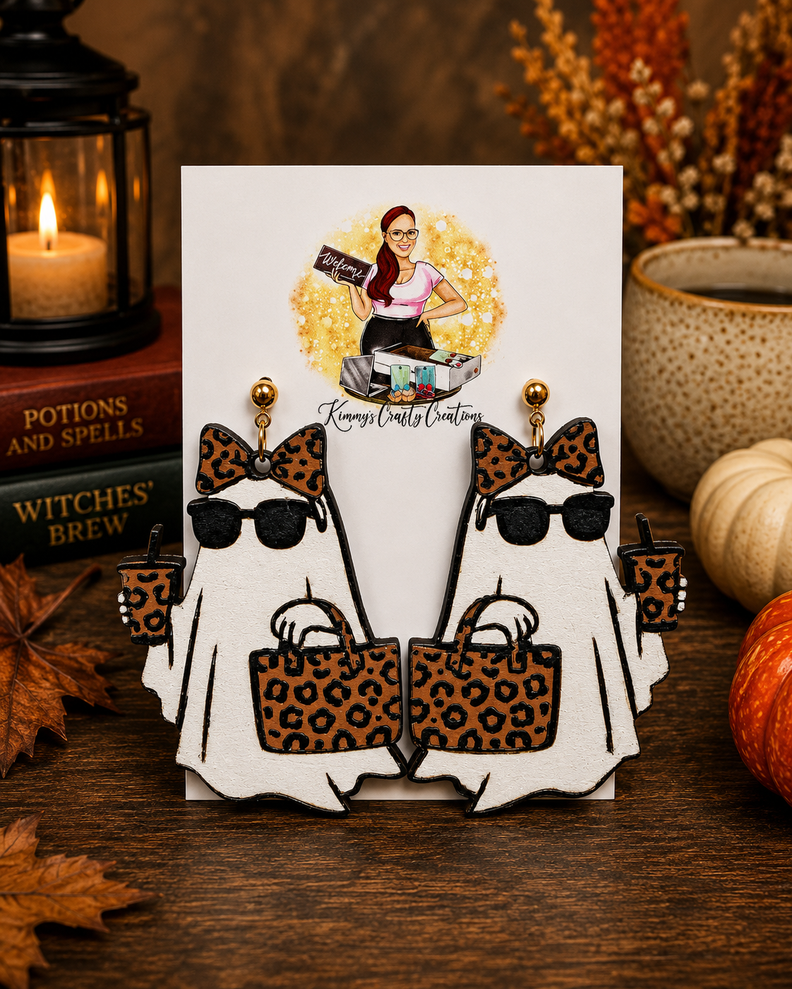Leopard Ghost Earrings | Sassy Halloween Shopping Ghost Statement Earrings