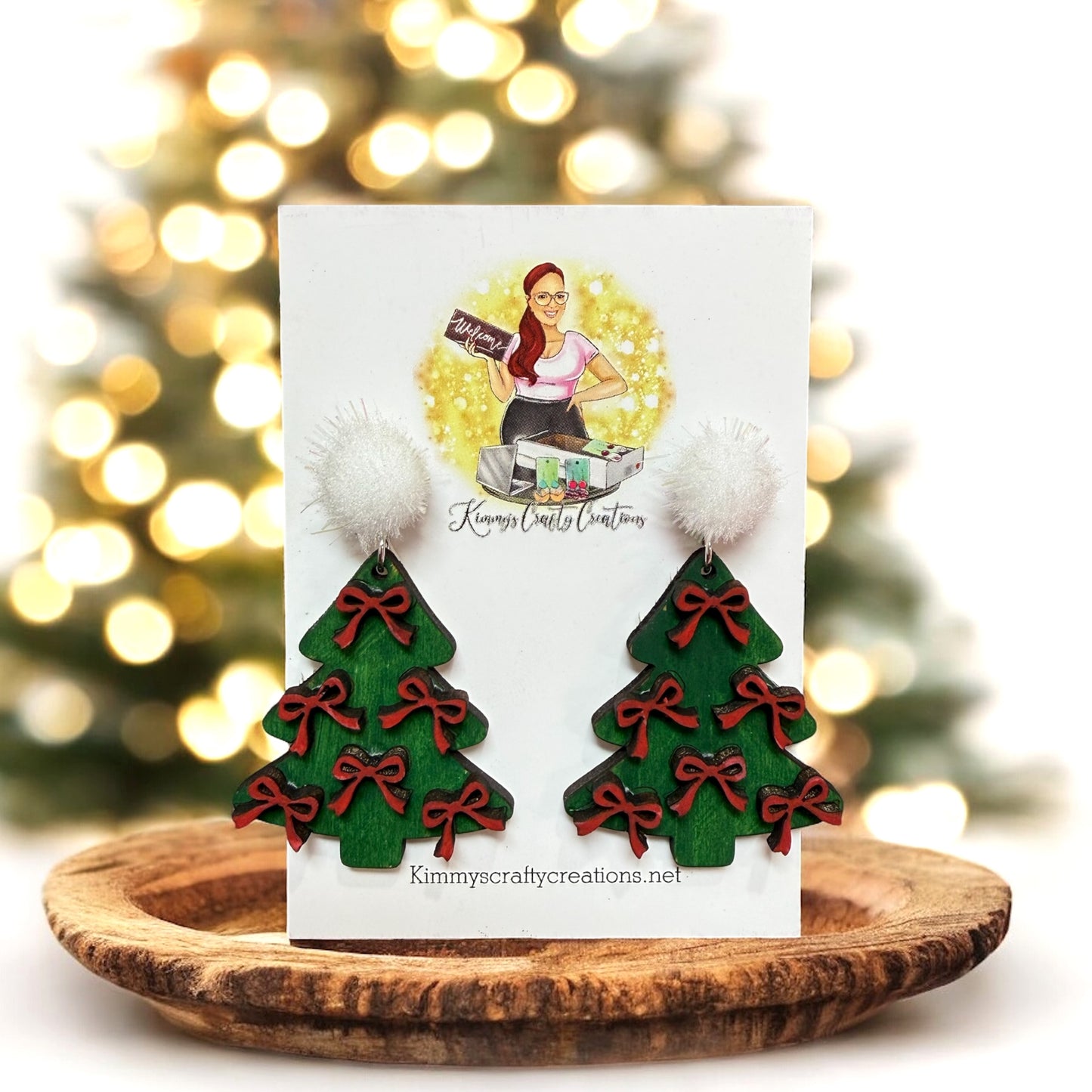 Red Bow Christmas Tree Earrings