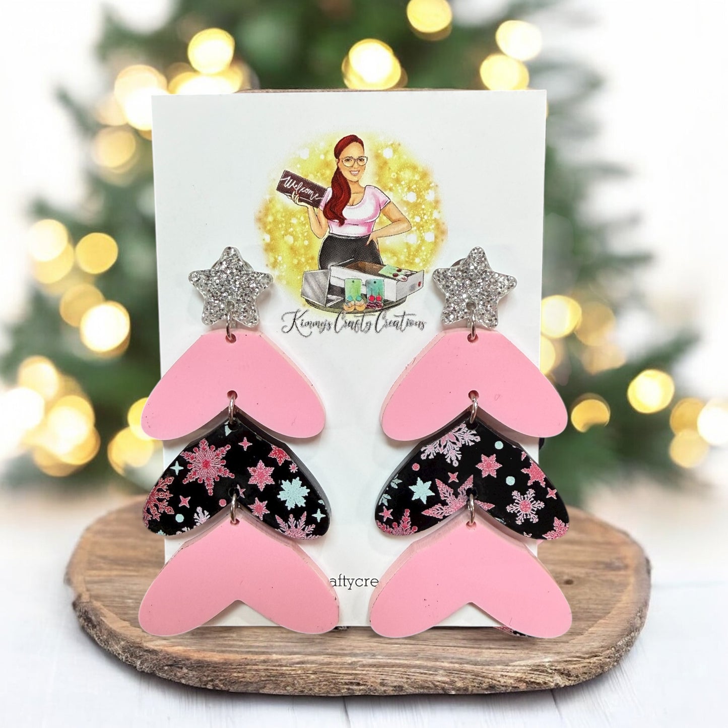 Snowflake Christmas Tree Earrings