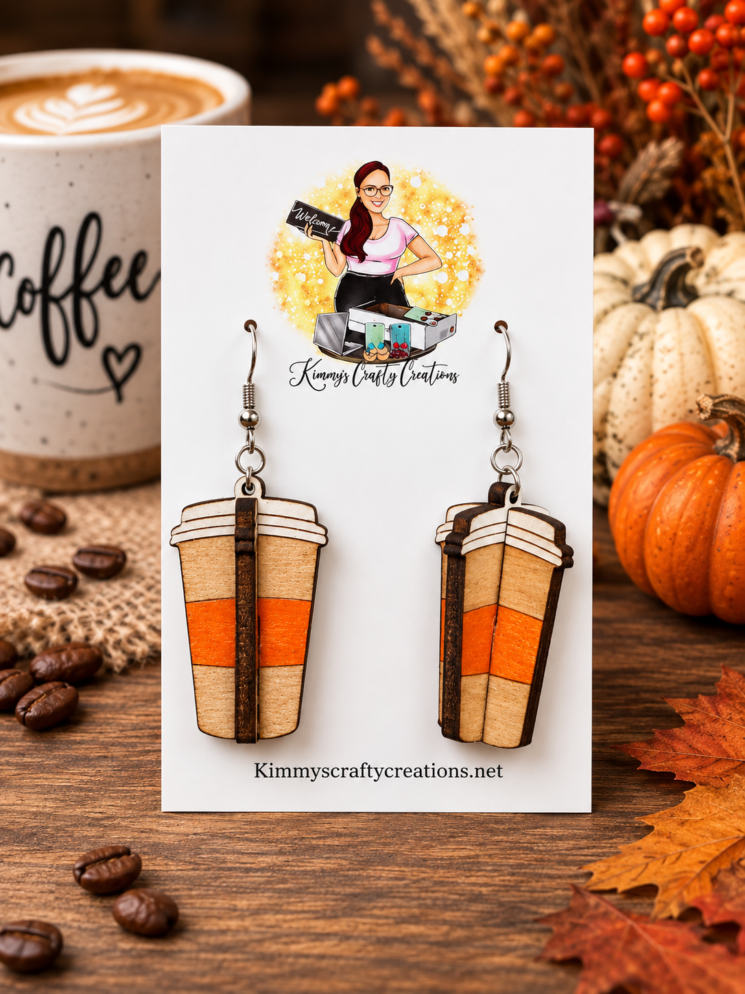 Pumpkin Spice Coffee Cup Earrings | Fall Coffee Lover Dangle Earrings