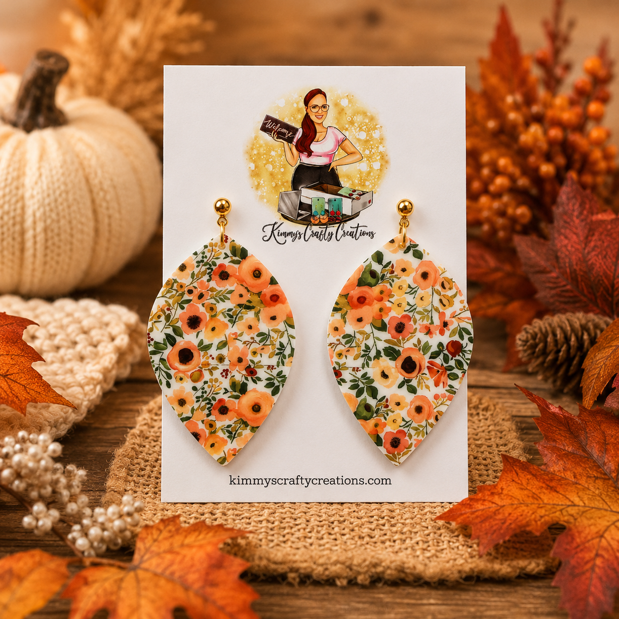 Fall Floral Leaf Earrings | Peach & Orange Acrylic Statement Earrings