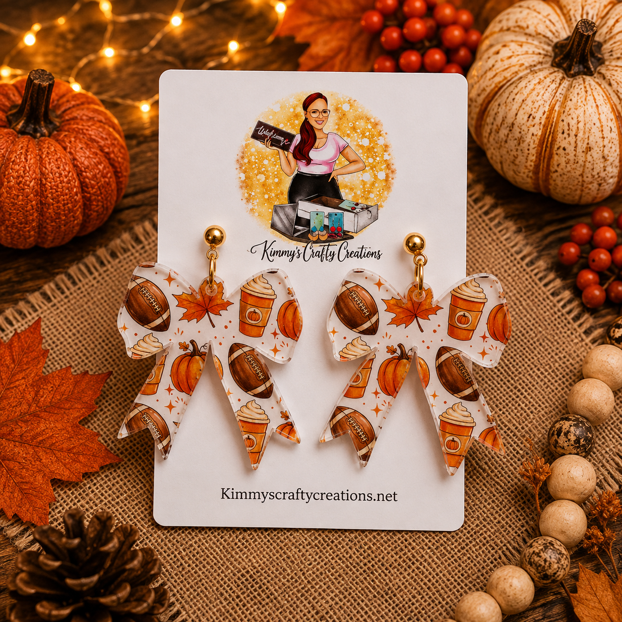 Pumpkin Spice Football Bow Earrings