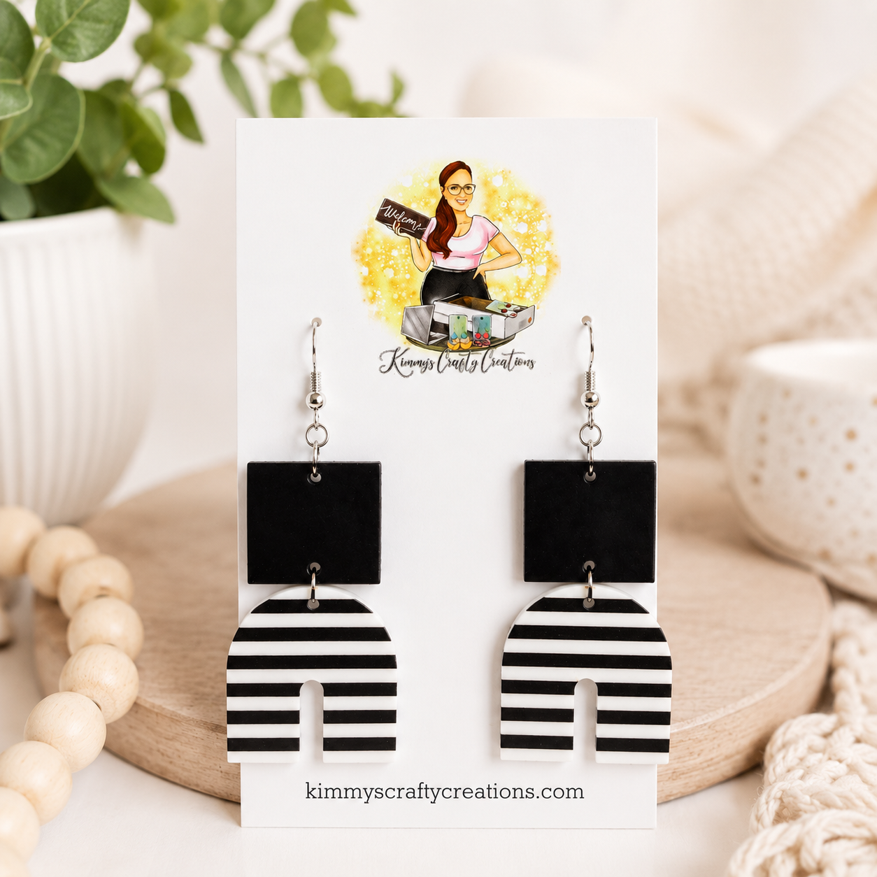 Black & White Striped Arch Earrings