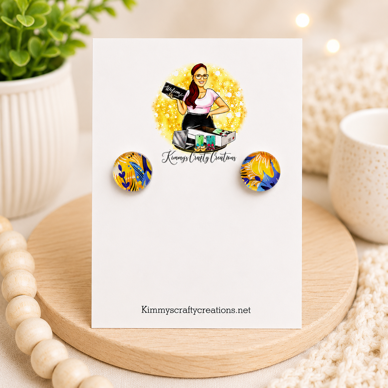 Blue & Gold Abstract Stud Earrings