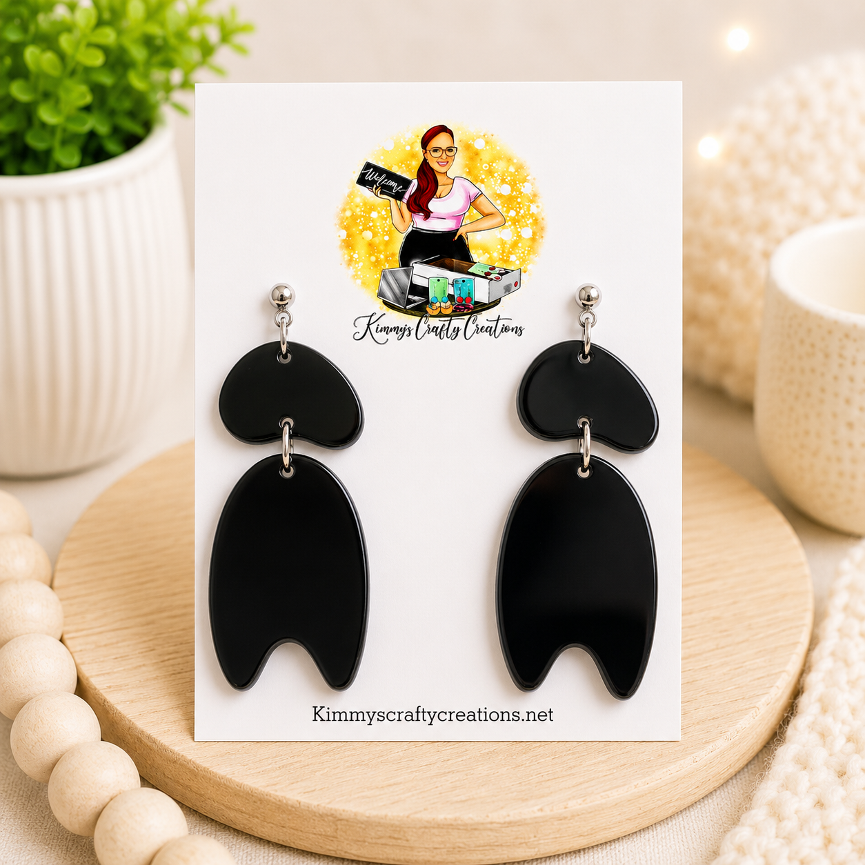 Modern Black Abstract Statement Earrings
