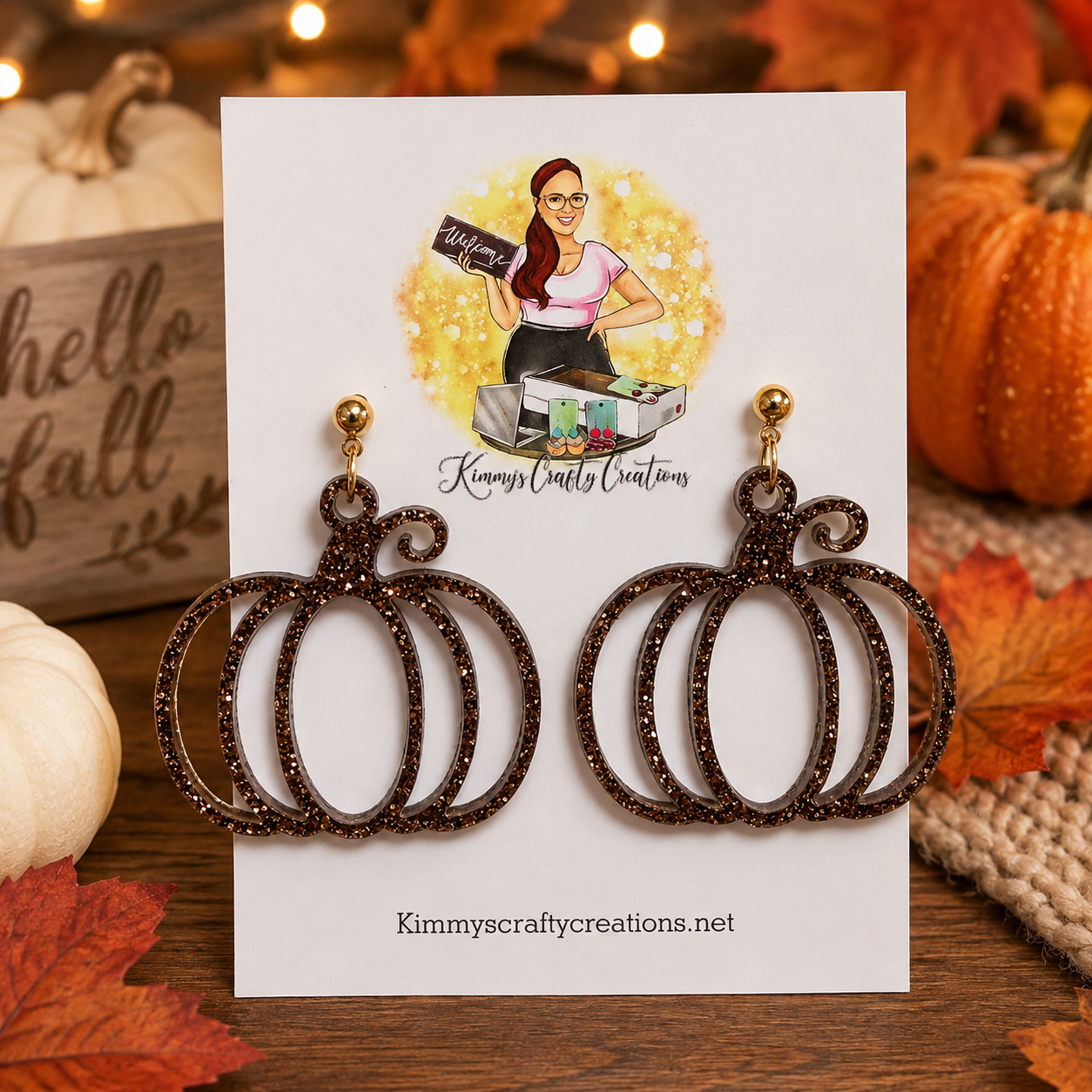 🎃 Brown Glitter Pumpkin Earrings