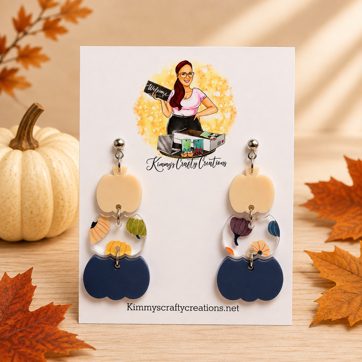 Navy Pumpkin Patch Triple Dangle Earrings