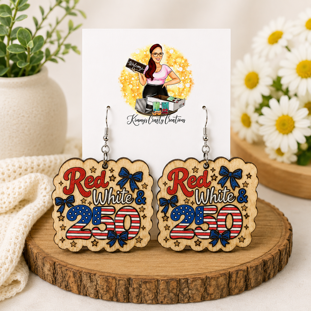 Red, White & 250 Patriotic Wooden Earrings