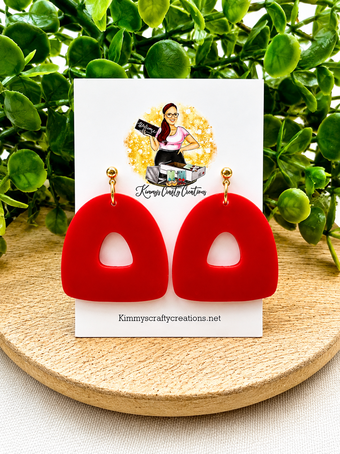Red Geometric Cutout Acrylic Statement Earrings
