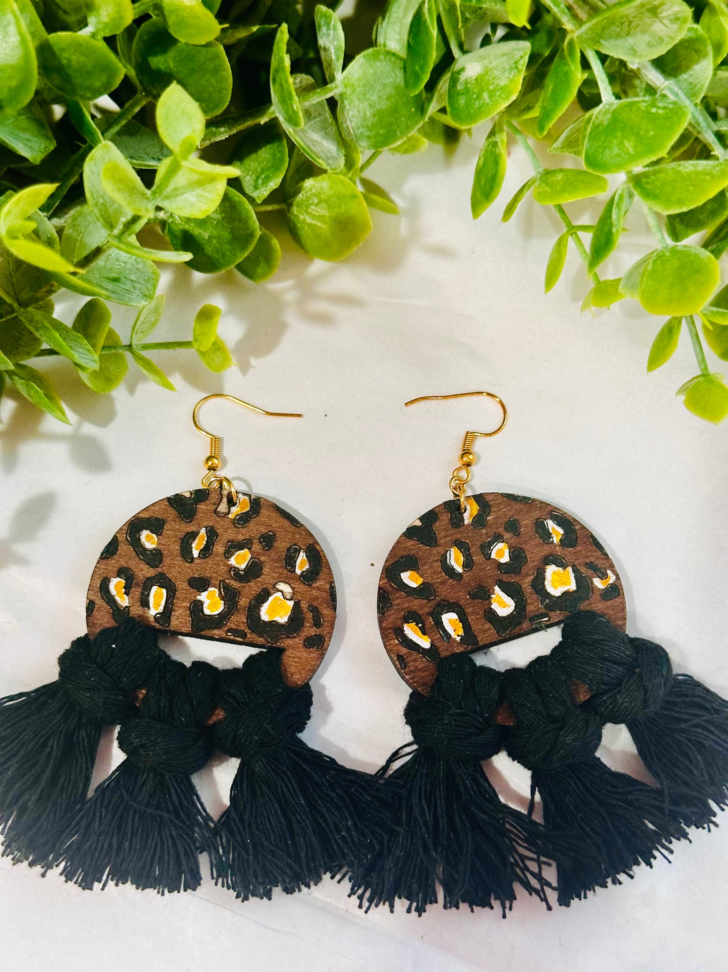 Leopard Print Macrame Earrings
