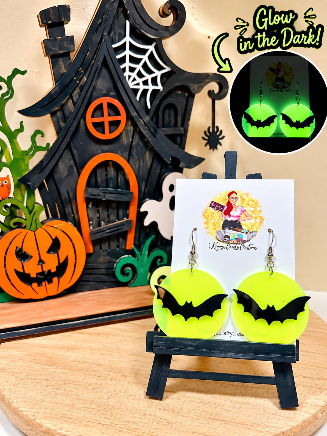 Glow-in-the-Dark Bat Halloween Acrylic Earrings