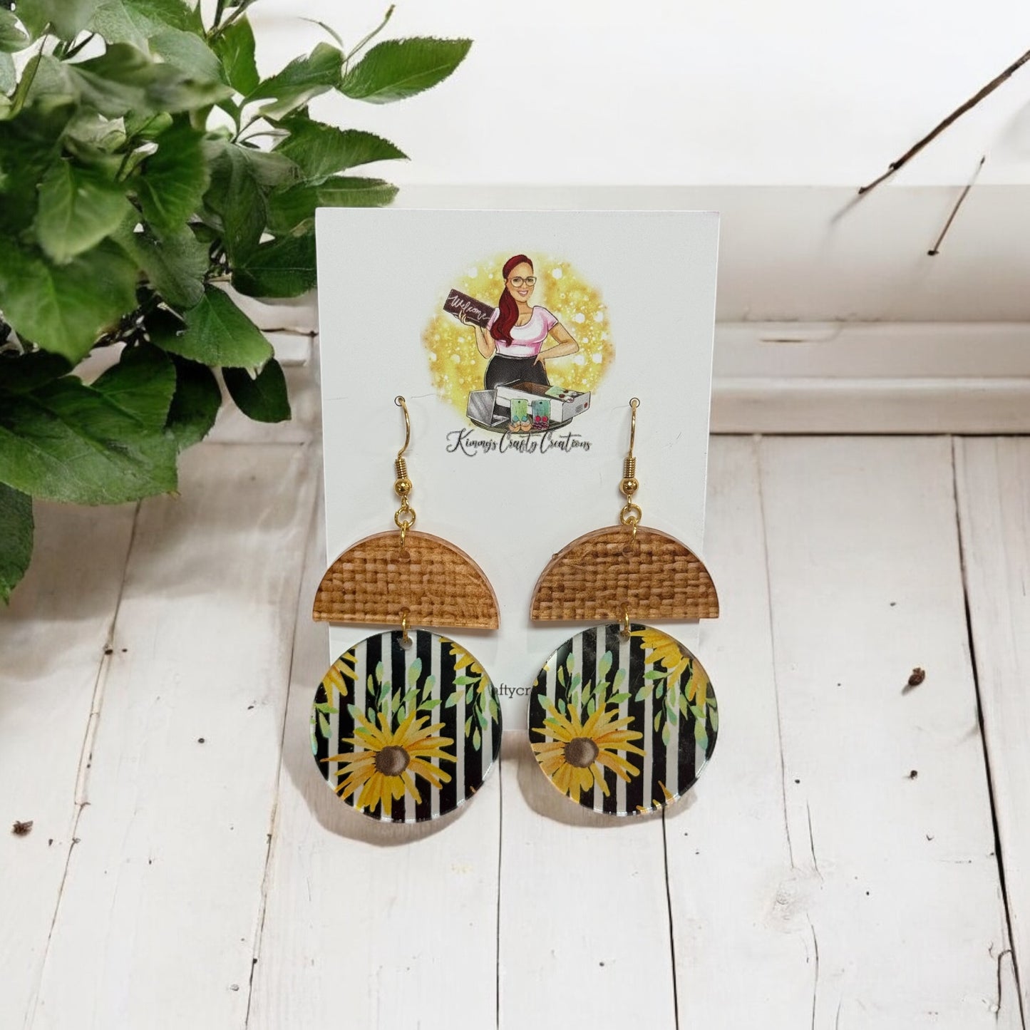 Burlap/Sunflower Boho Dangles