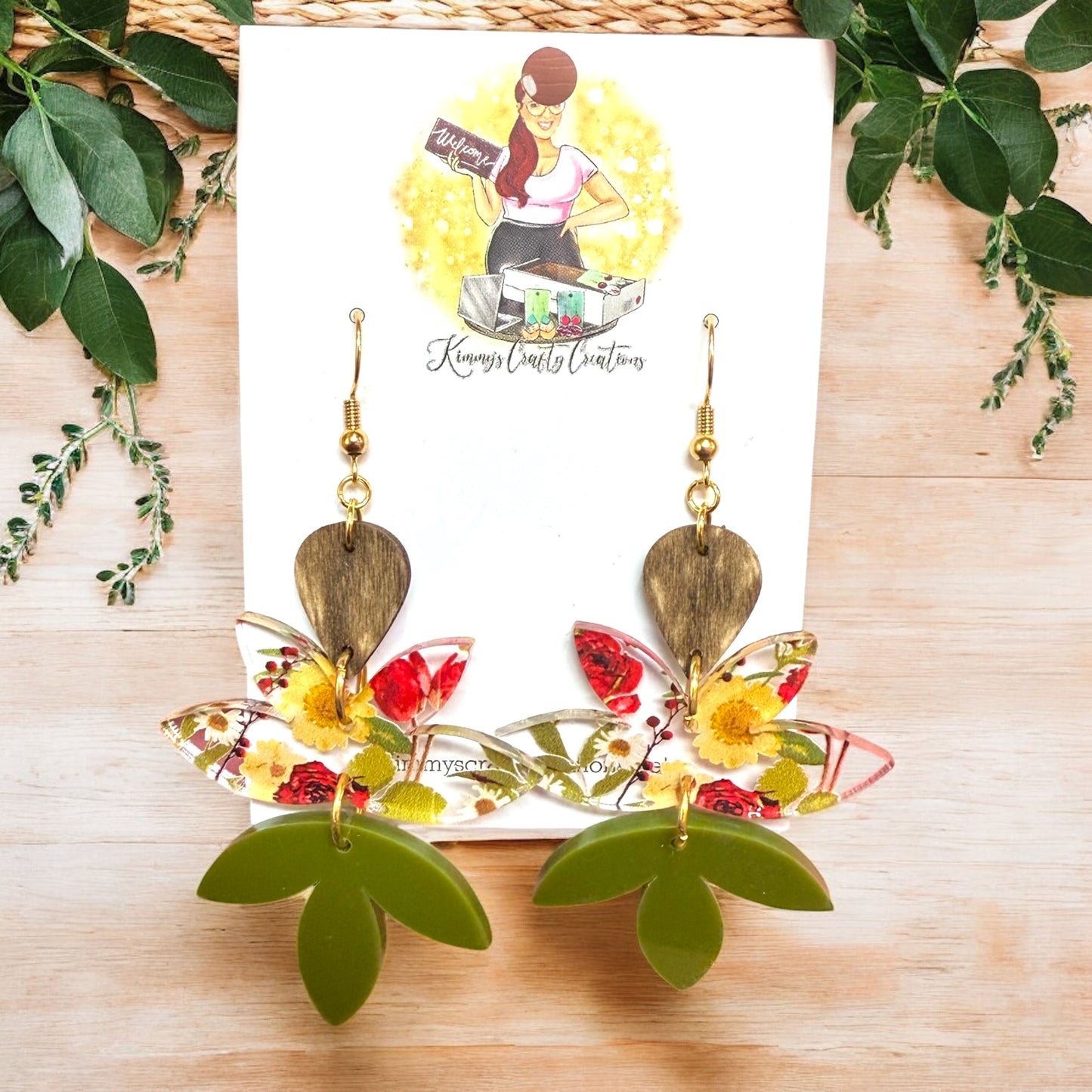 Large Leaf Patterned Earrings