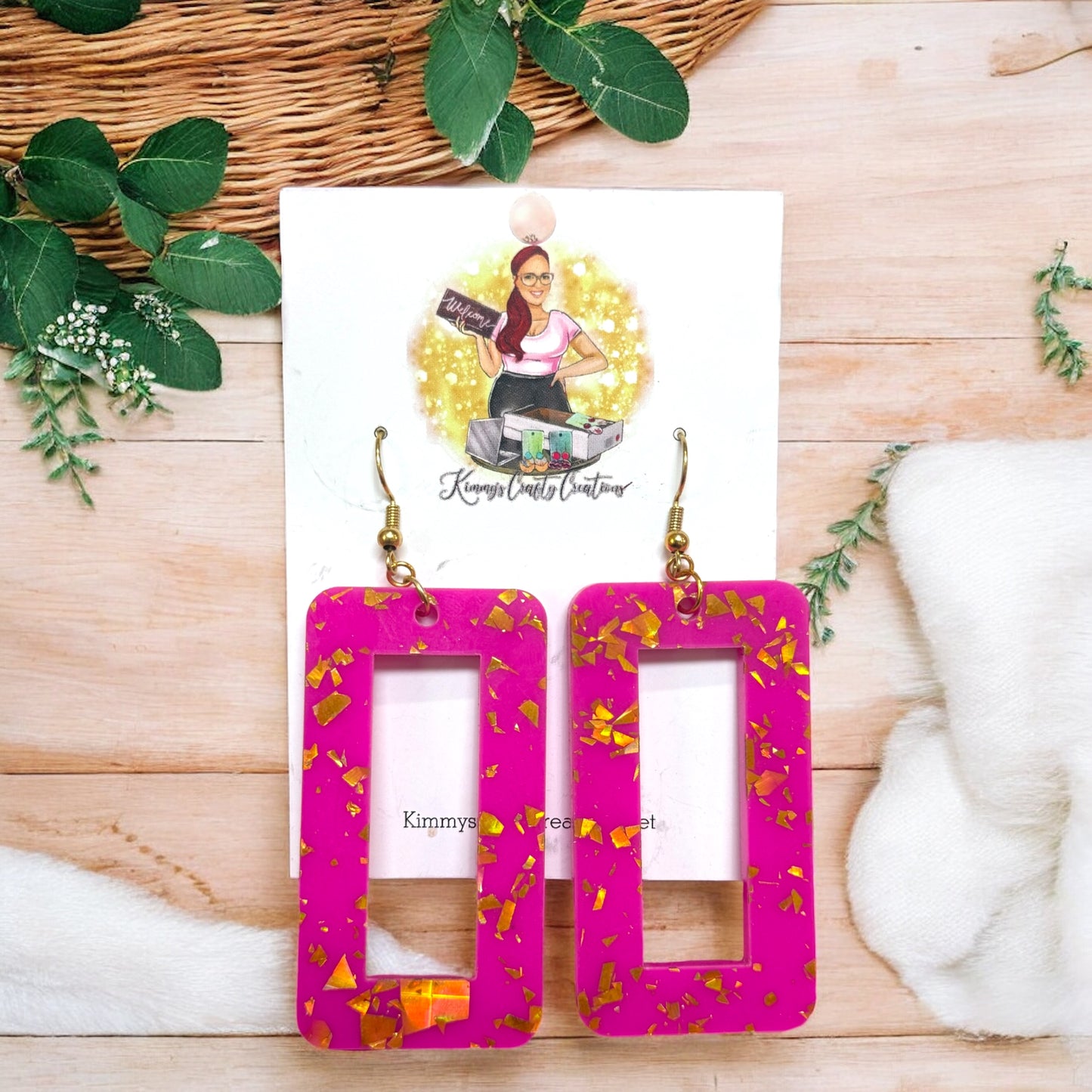 Pink Golden Flake Abstract Earrings