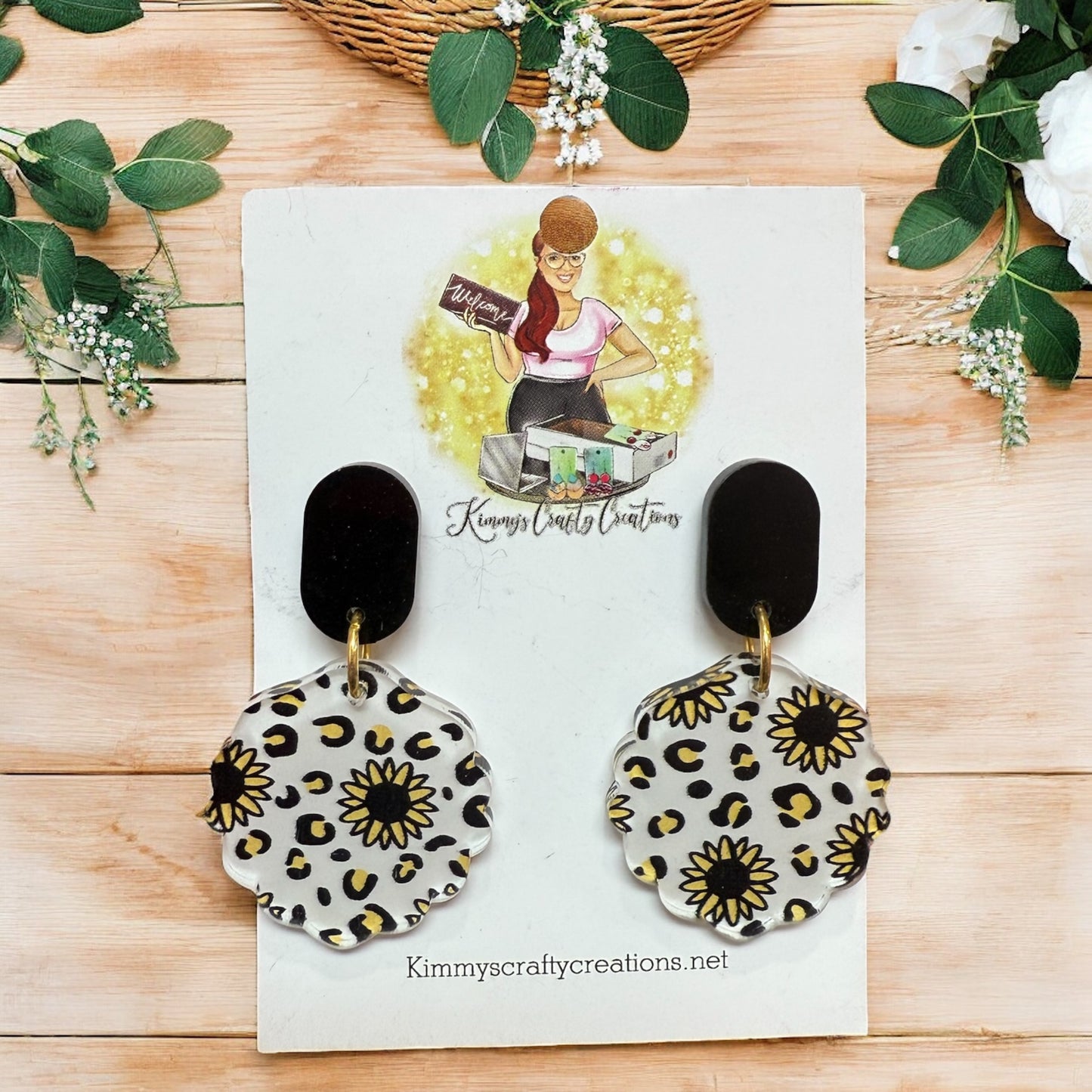 Sunflower Print Stud Dangles