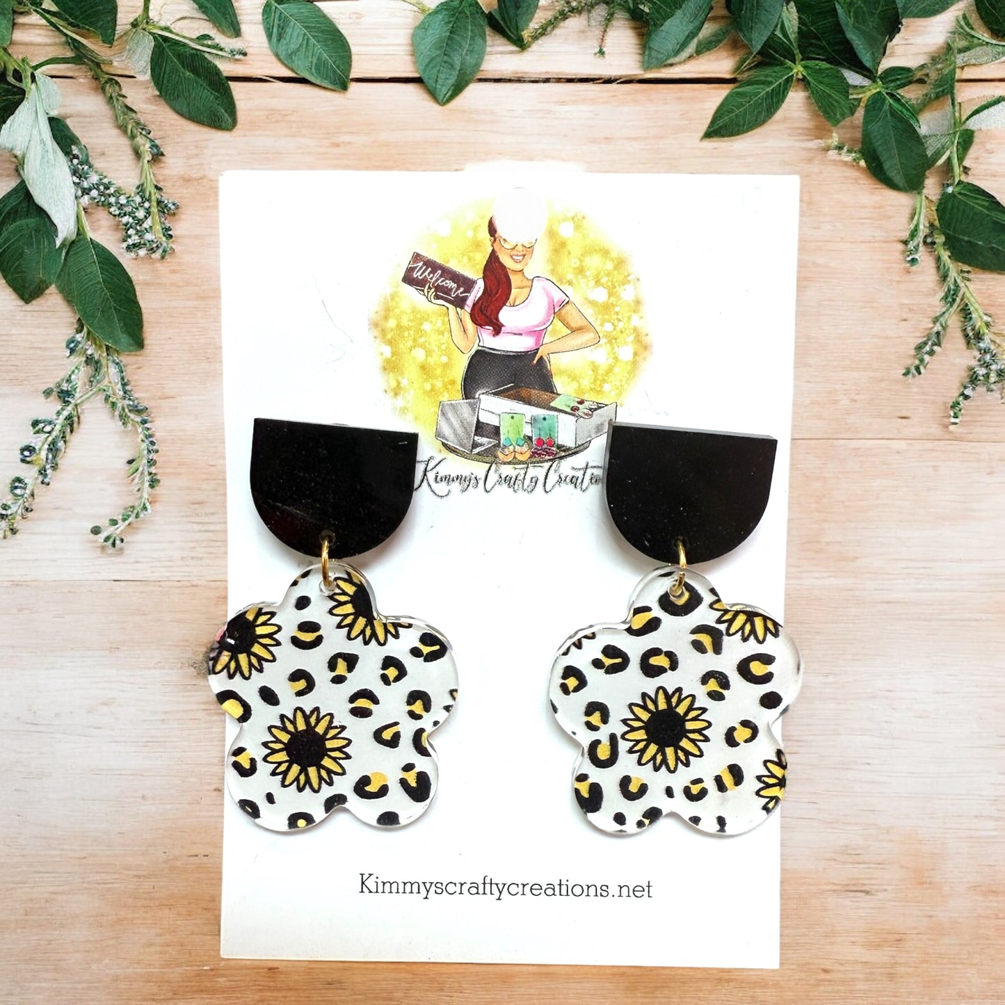 Sunflower Print Stud Dangles