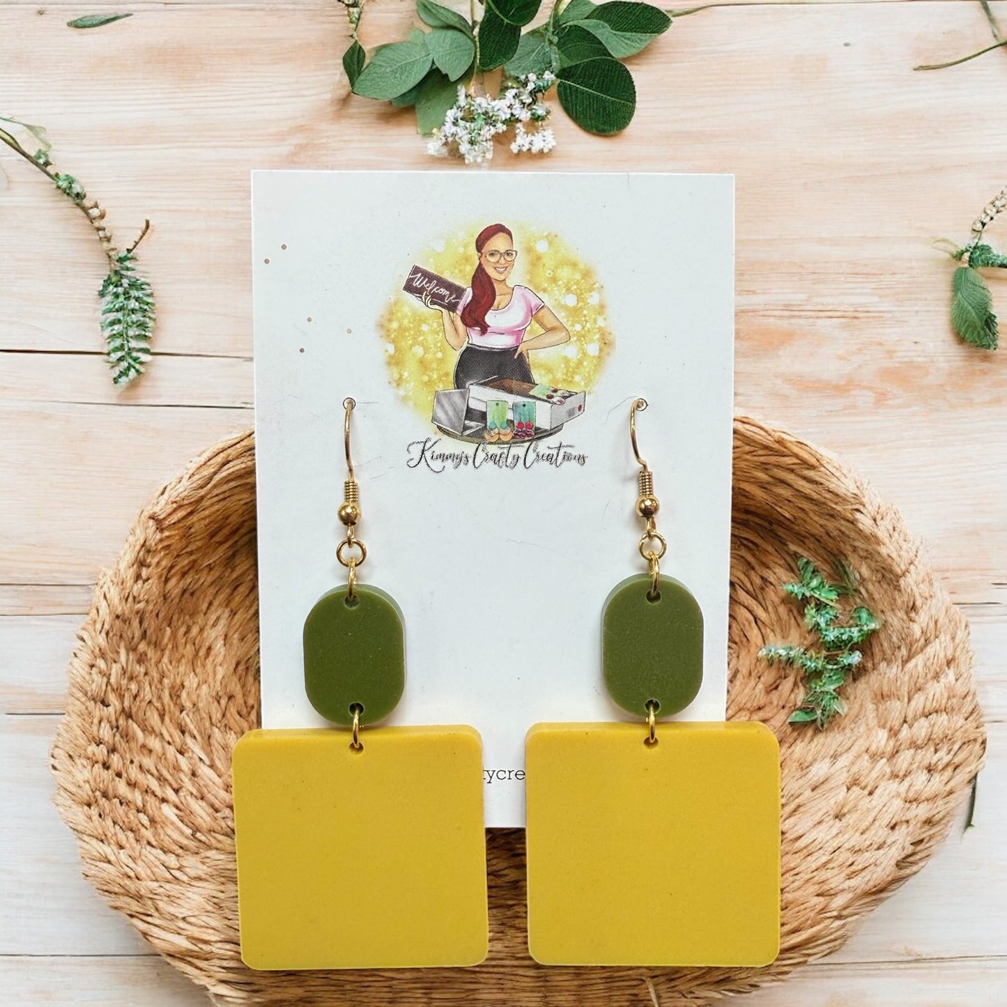 Square Trio Mustard/Green Earrings