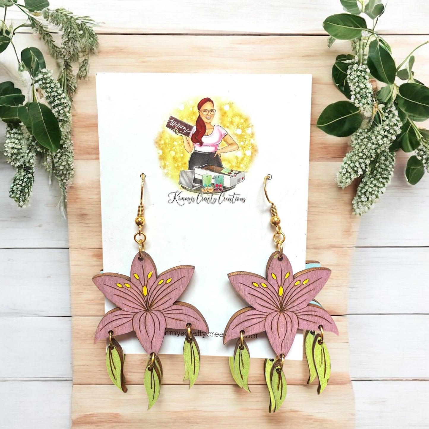 Wooden Lily Floral Earrings