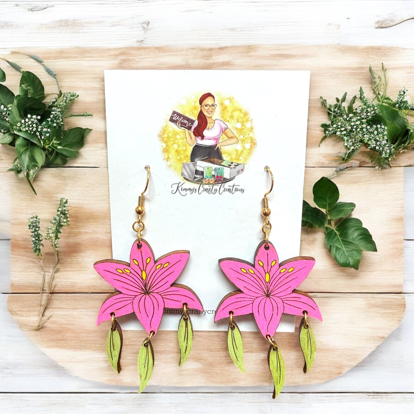 Wooden Lily Floral Earrings