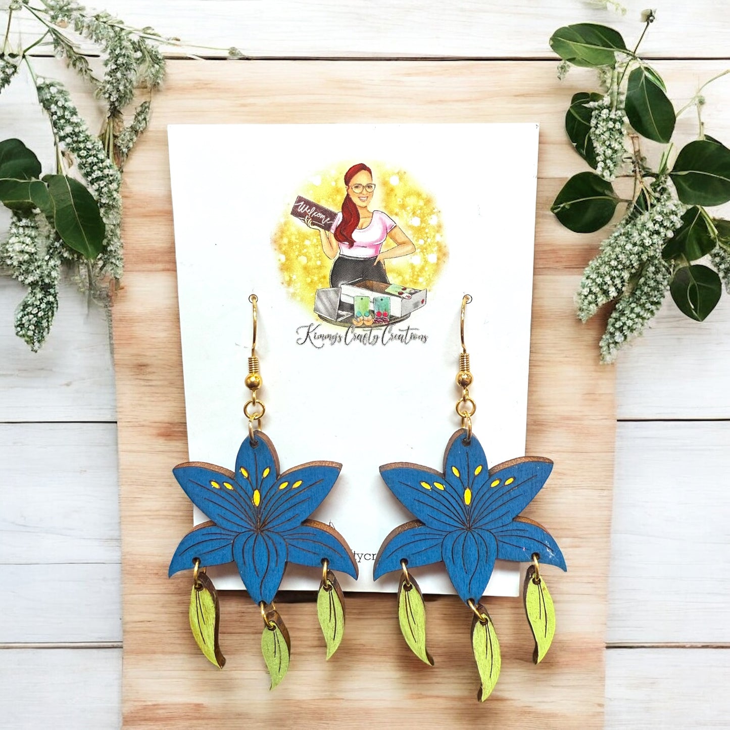 Wooden Lily Floral Earrings