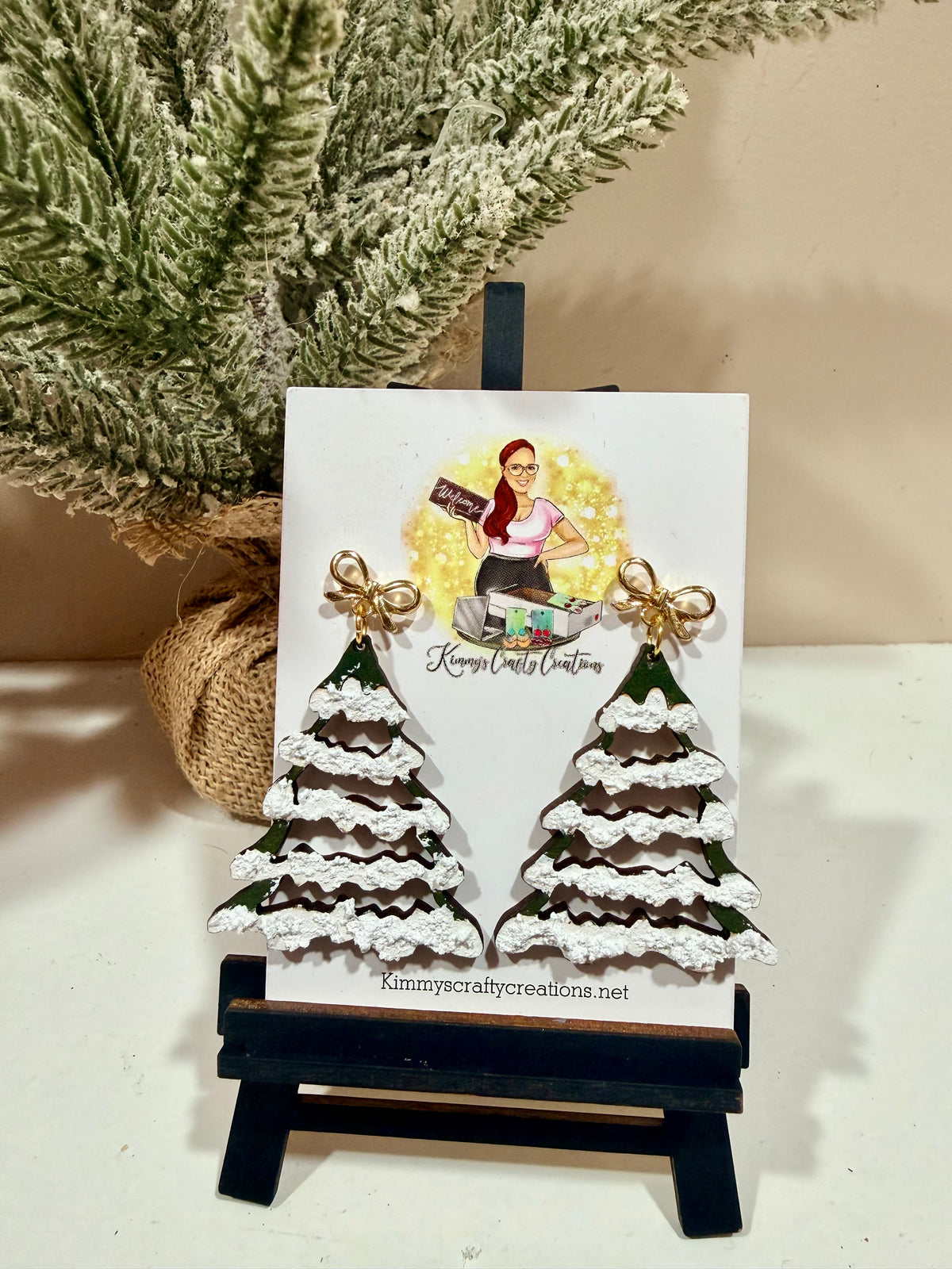 Snowy Green Christmas Tree Earrings