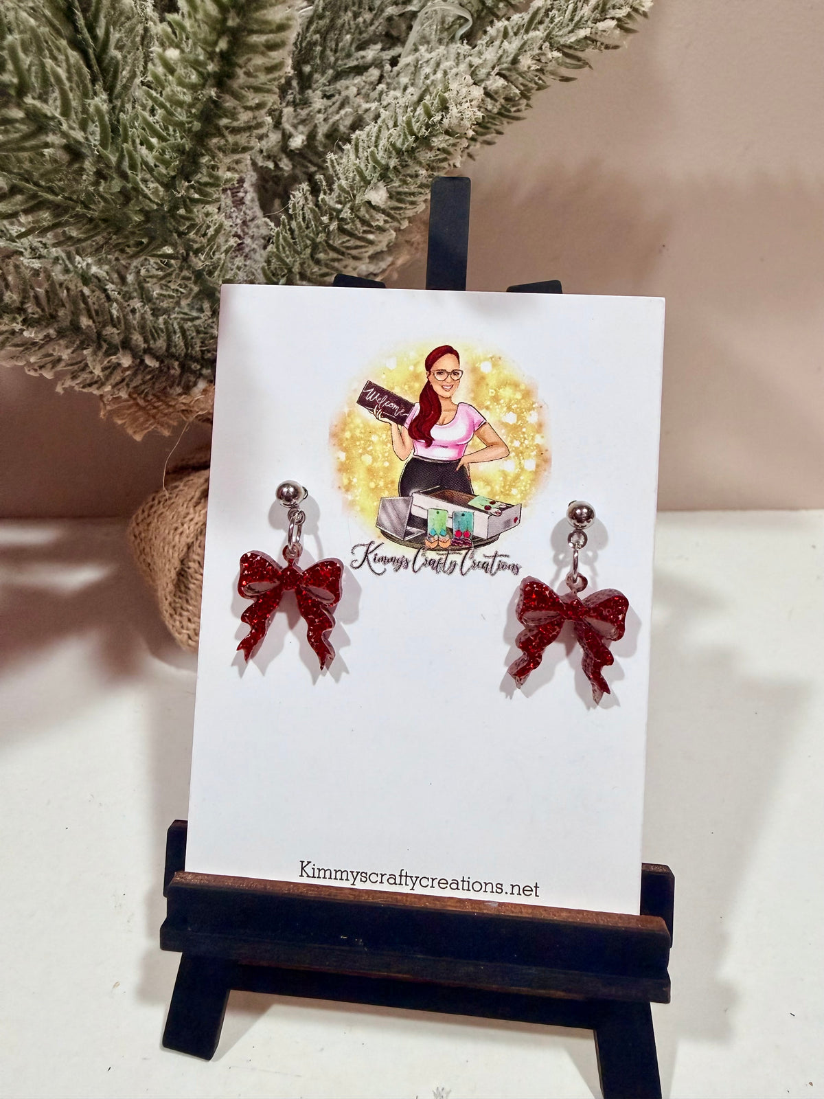 Red Glitter Mini Bow Earrings