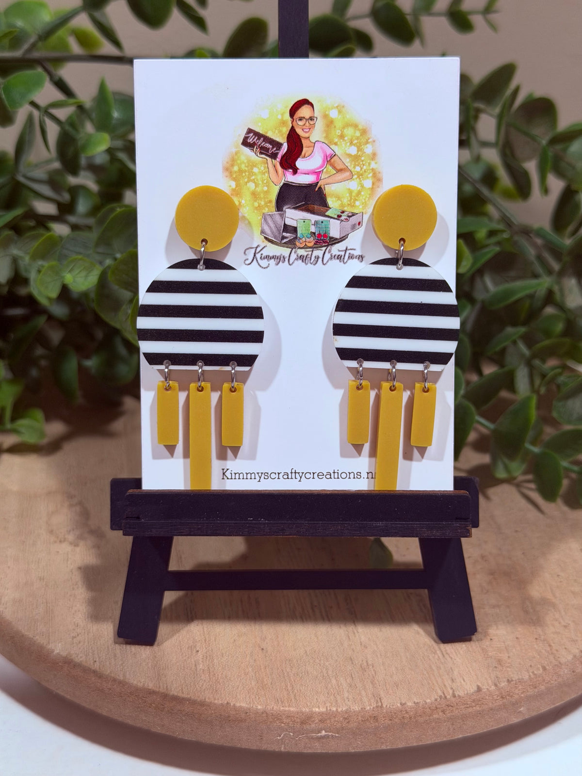 Mustard Retro Stripe Statement Earrings