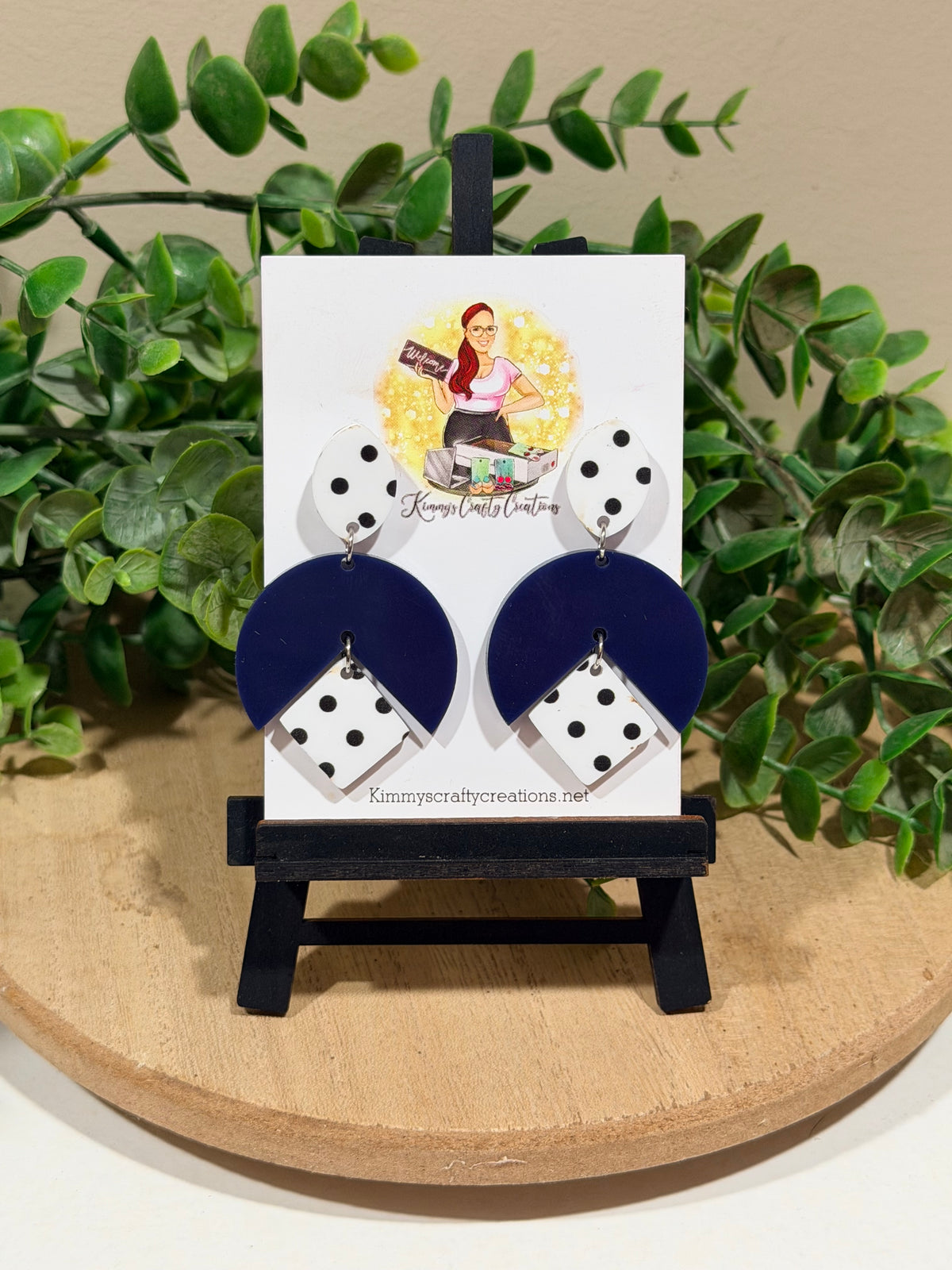 Navy Blue & Polka Dot Geometric Earrings