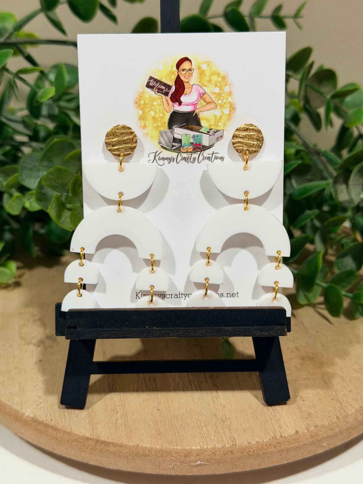 White & Textured Gold Geometric Statement Earrings