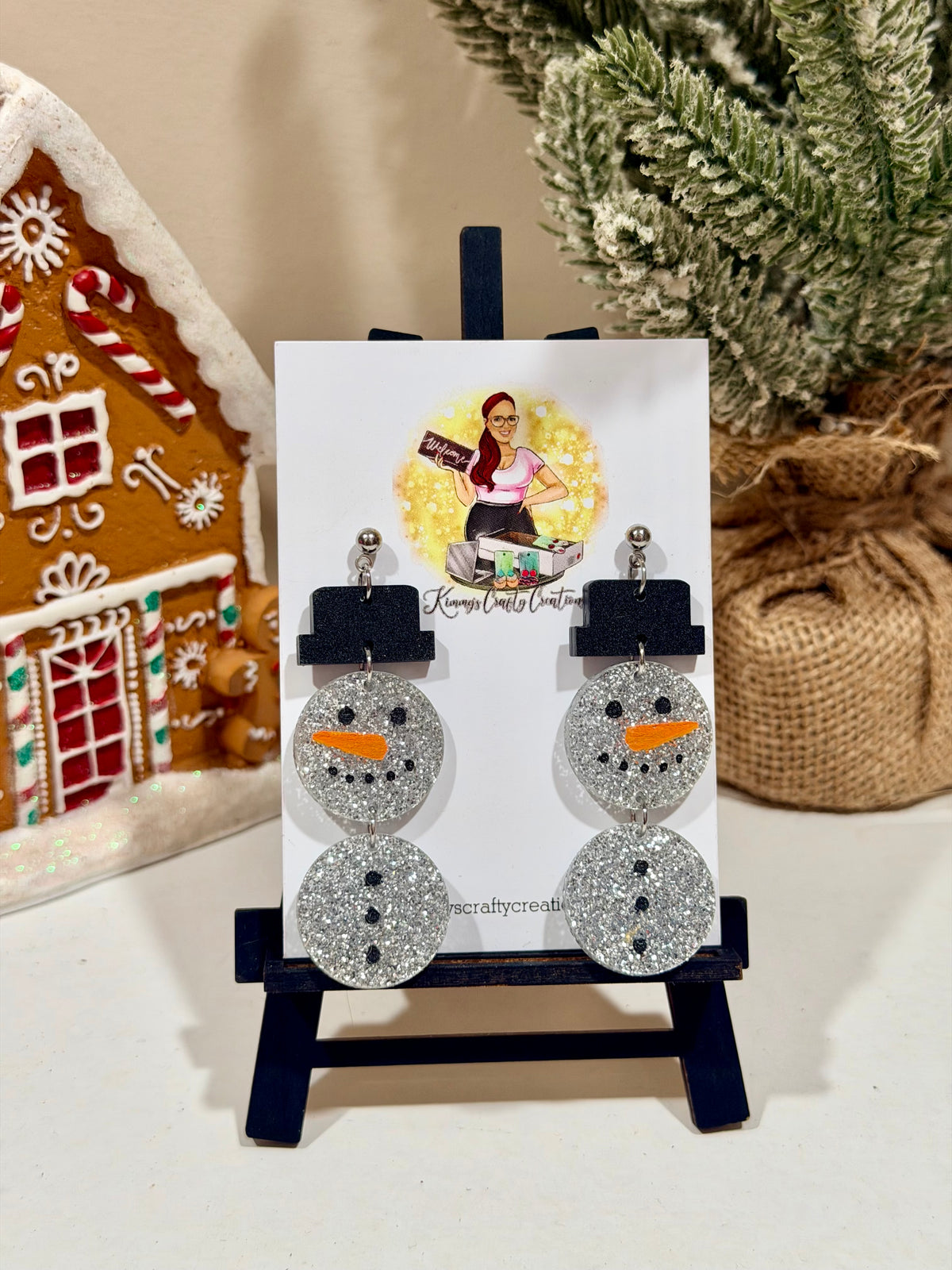 Sparkling Snowman Dangle Earrings