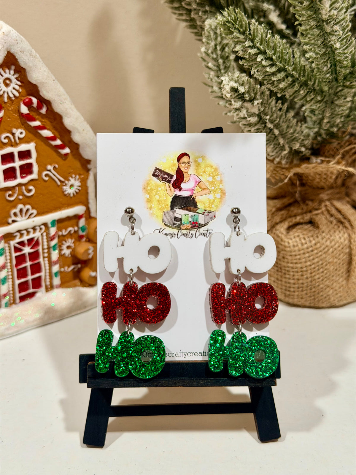 Ho Ho Ho Glitter Christmas Dangle Earrings
