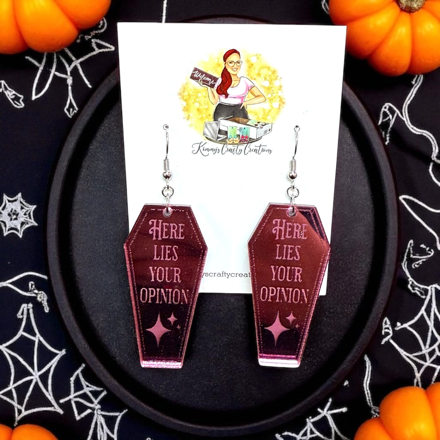 "Here Lies Your Opinion" Coffin Earrings