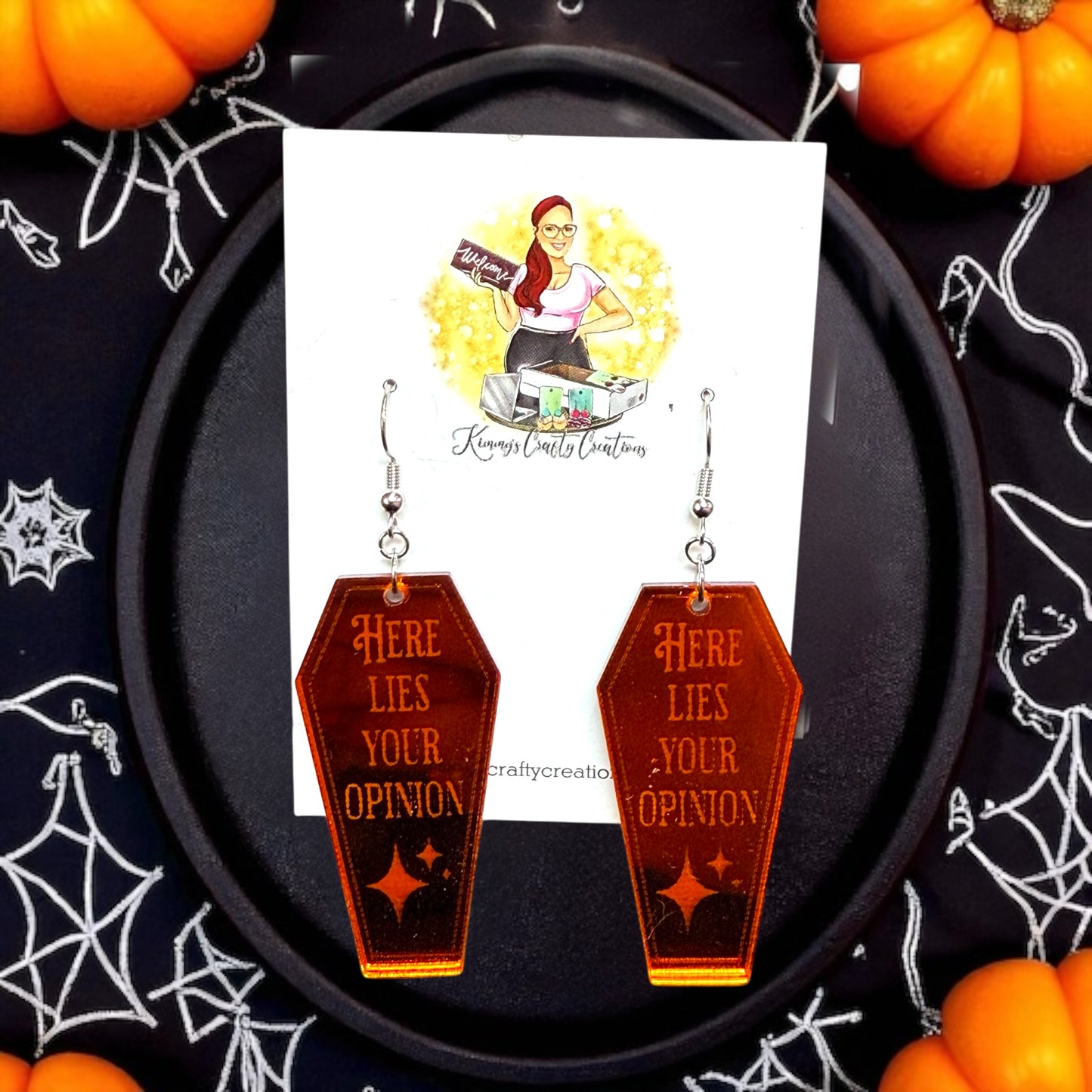 "Here Lies Your Opinion" Coffin Earrings
