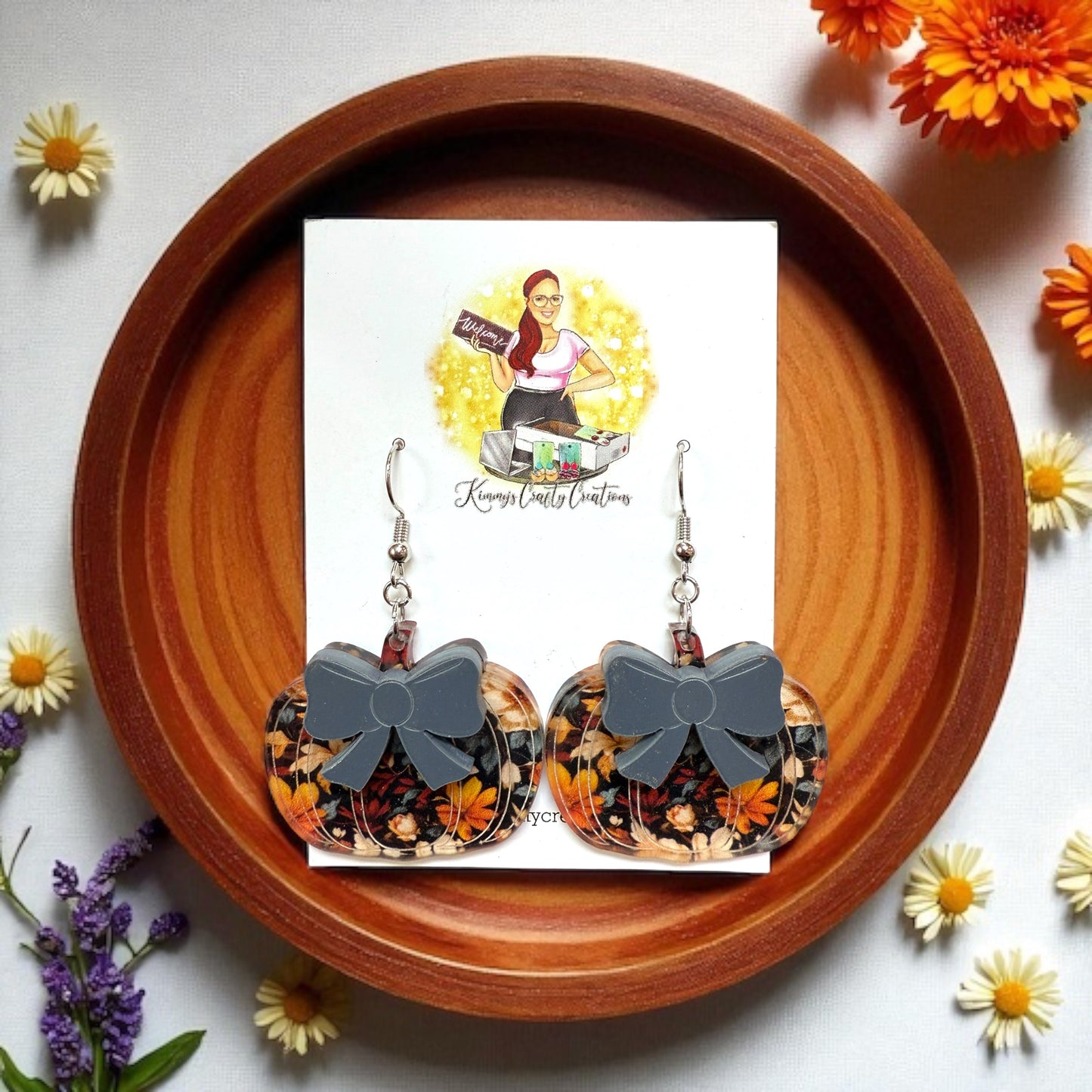Fall Pumpkin/Bow Earrings