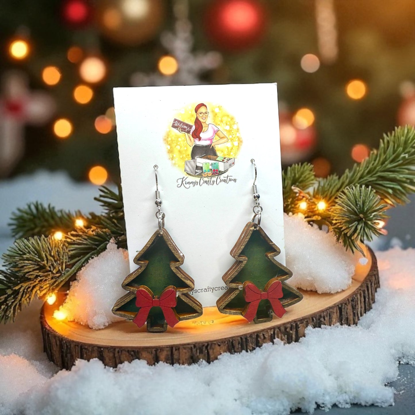 Rustic Christmas Tree Earrings