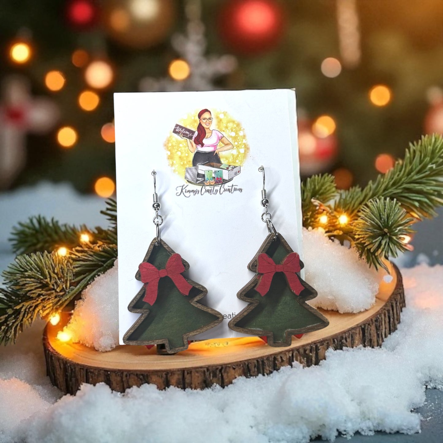 Rustic Christmas Tree Earrings