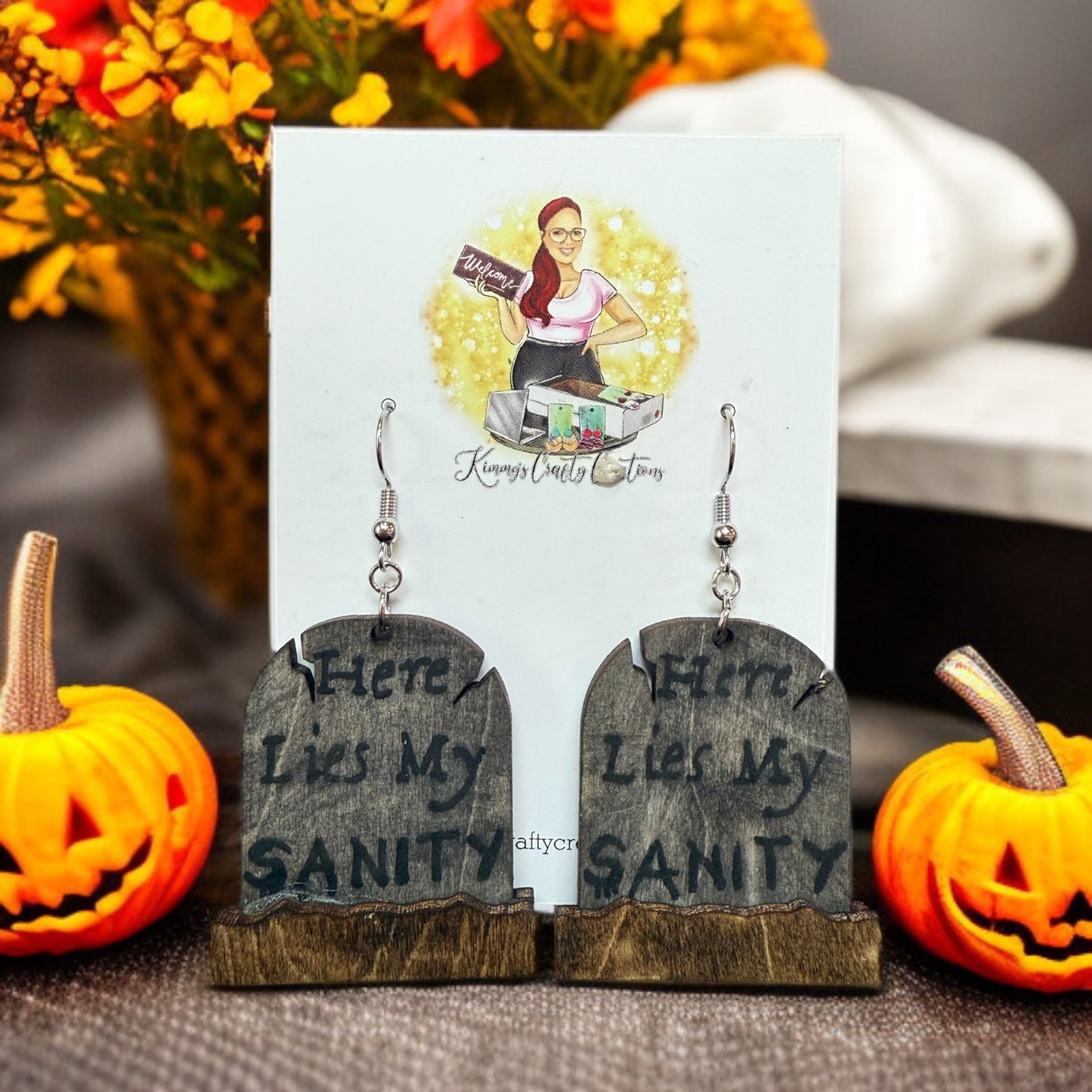 "Here Lies My Sanity" Tombstone Earrings