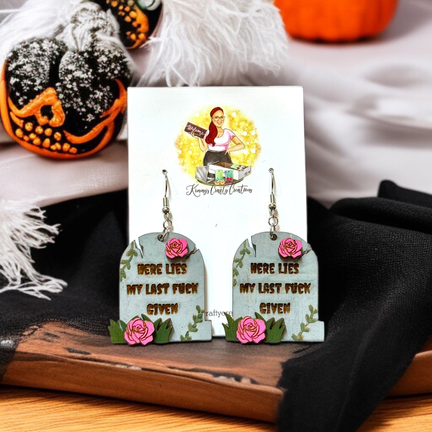 "Here Lies My Last Fuck Given" Tombstone Earrings