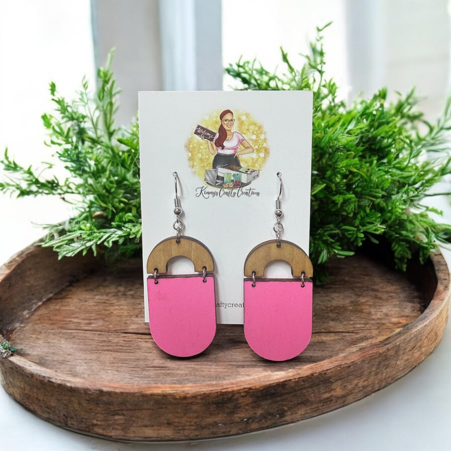 Pink Wooden Boho Earrings