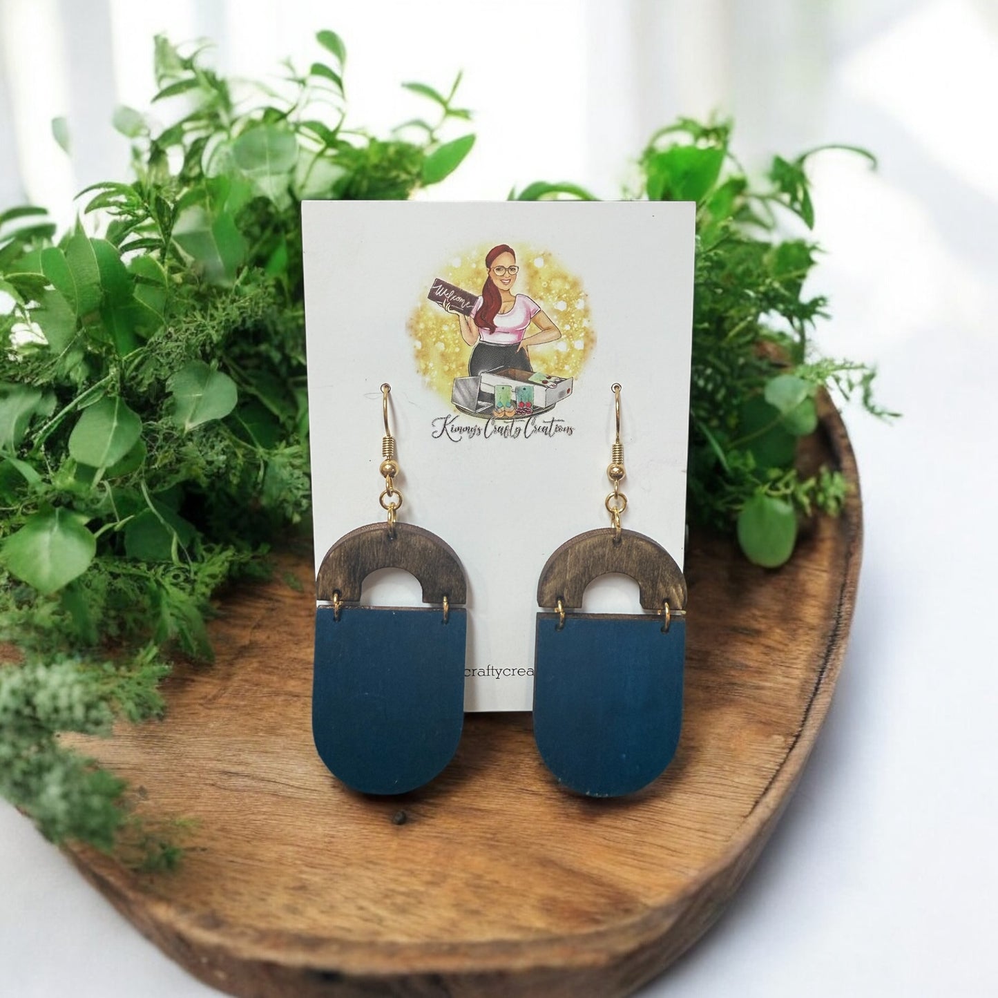 Navy Blue Wooden Boho Earrings