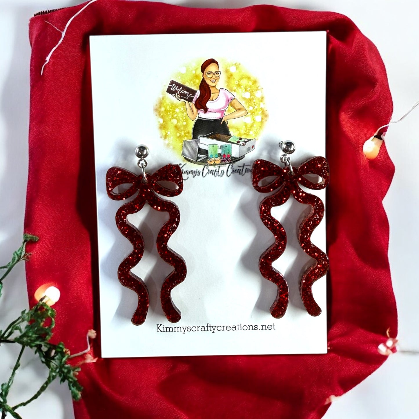 Christmasy Spiral Red Bow Earrings