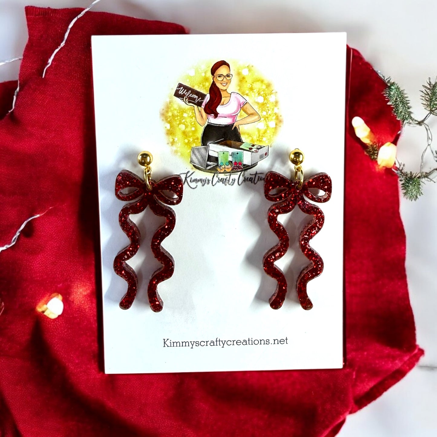 Christmasy Spiral Red Bow Earrings