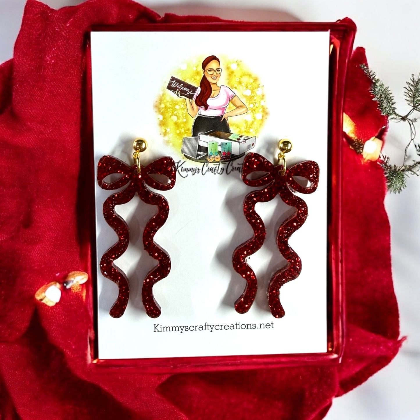 Christmasy Spiral Red Bow Earrings