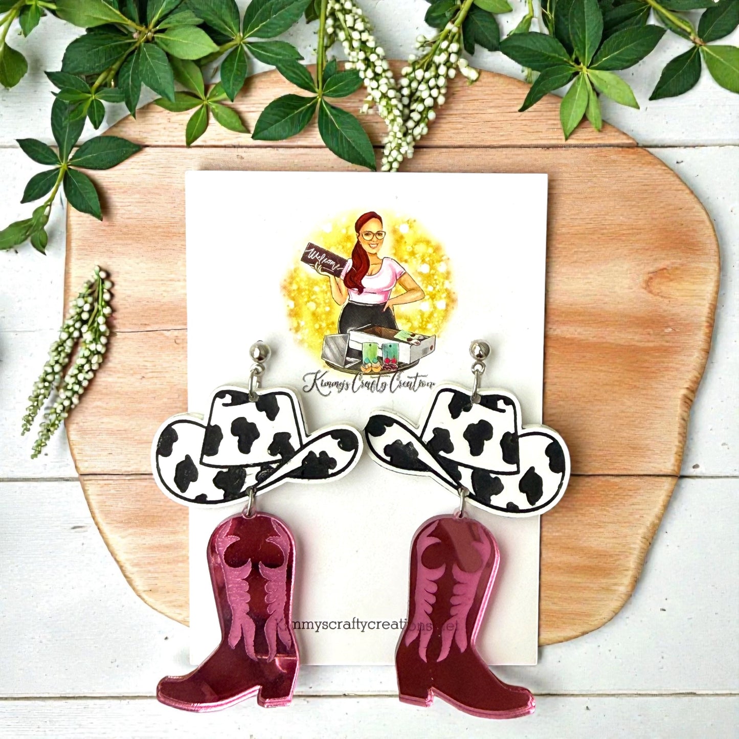 Cowgirl Boot & Hat Statement Earrings – Western Dangle Earrings
