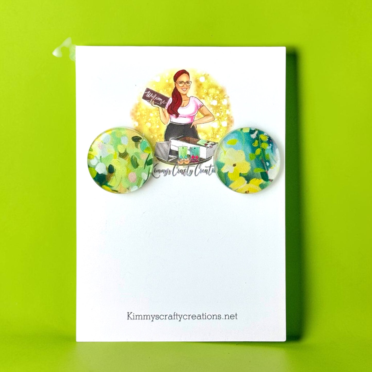 Floral Stud Earrings – Green Garden Print Acrylic Studs