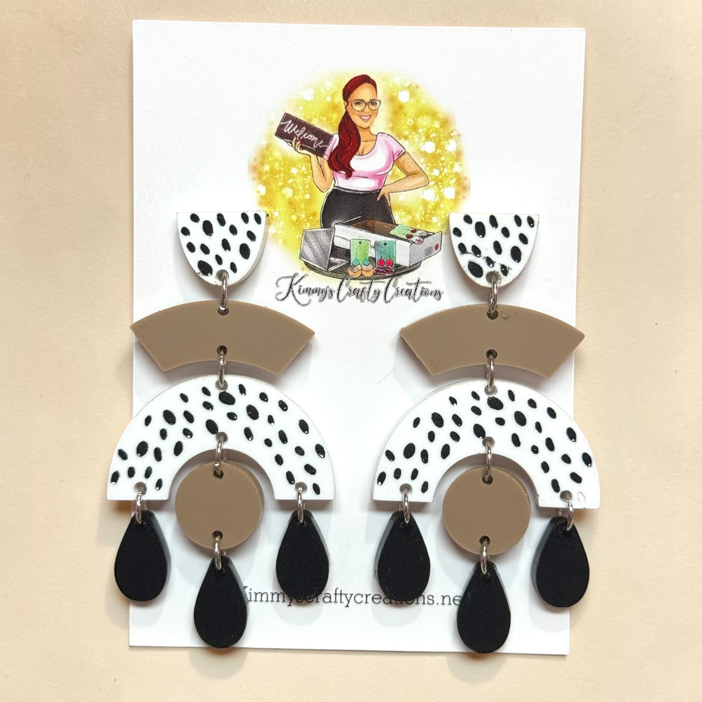 Neutral Dalmatian Statement Earrings – Modern Speckled Dangles