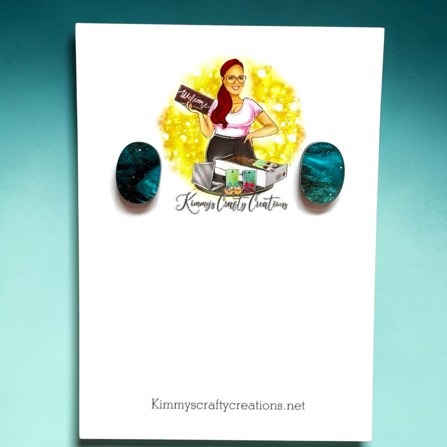 Teal Marble Stud Earrings