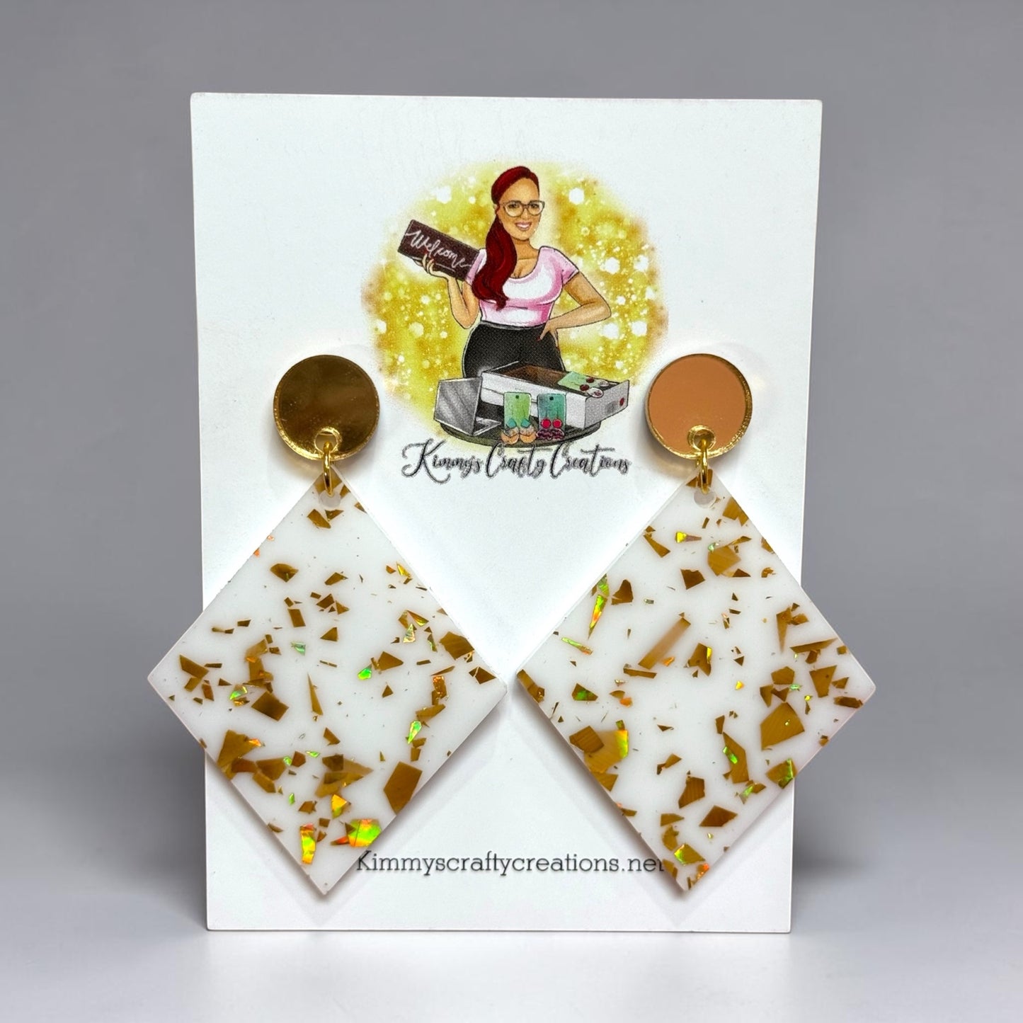 White & Gold Flake Statement Earrings