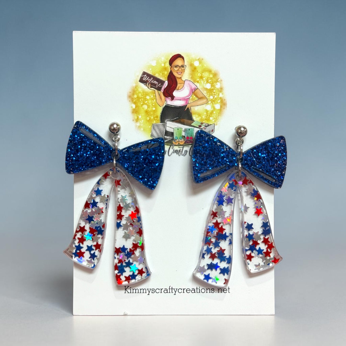 Patriotic Glitter Bow Statement Earrings
