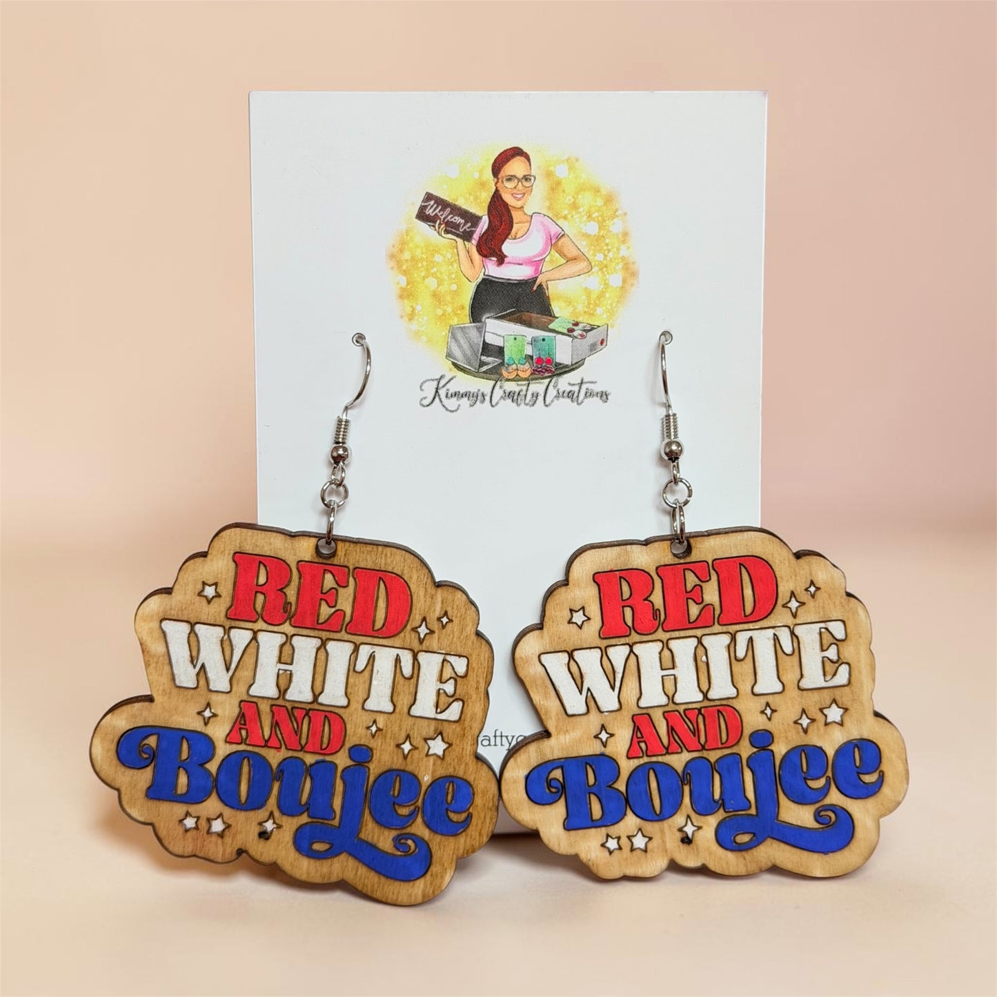 Red, White & Boujee Wooden Earrings